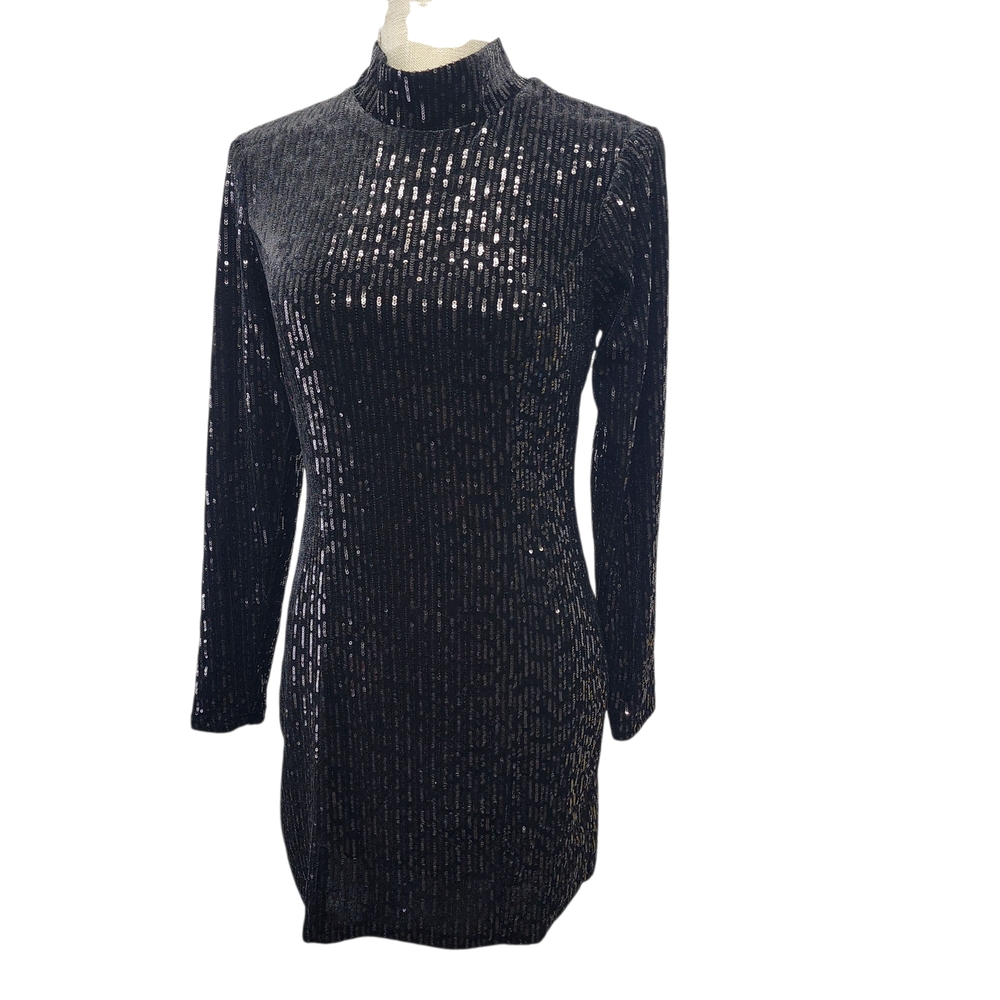 Mi Ami  Elegant Women's Black Sequin Long Sleeve‎ Dress Size Medium